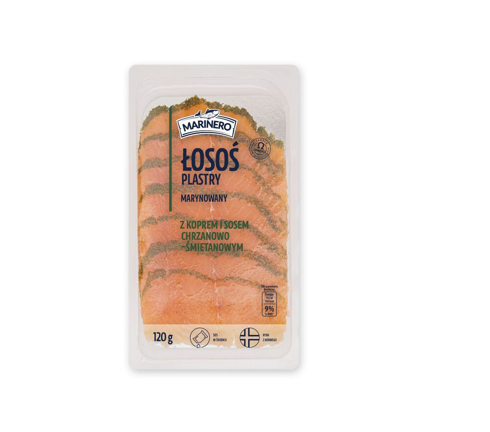 Marinero Łosoś marynowany plastry z koprem i sosem 100 g + 20 g. /szt.