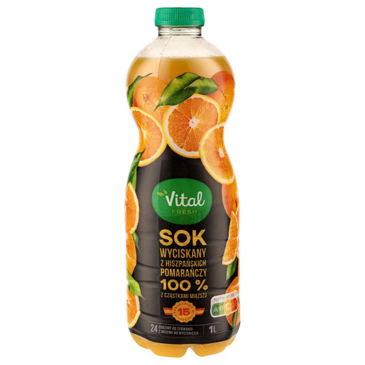 Vital Fresh Sok wyciskany z hiszpańskich pomarańczy 100 % z cząstkami miąższu 1 l. /szt.