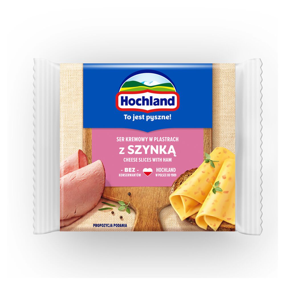 Hochland Ser kremowy w plastrach z szynką 130 g. /szt.